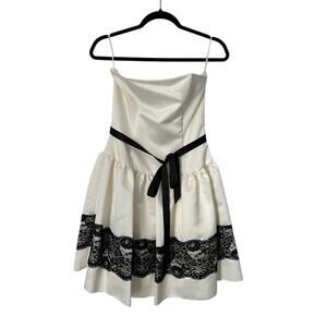 VTG 90s Jessica McClintock Gunne Sax Strapless Dress 5/6 Black Ivory Satin Mini